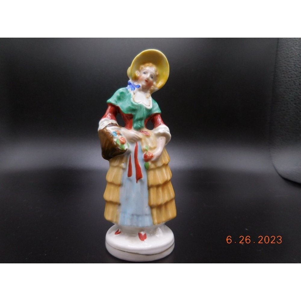 Figure Woman with Flower Basket Occupied‎ Japan Porcelain Detailed Dress Vintage